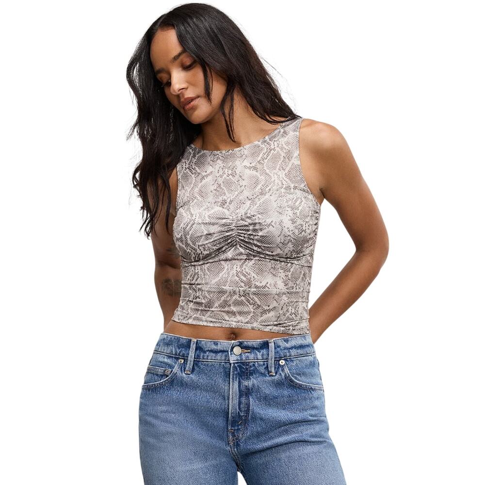 Good American Women Animal Snake Print Slinky Jersey Ruched Tank Top Size XS